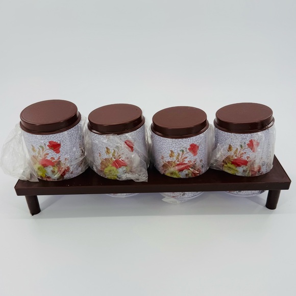 Vintage Other - Vintage Floral Tin Canisters Retro Spice‎ Jars Set Of 4 Kitchen MCM Decor New